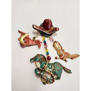 Lunch At The Ritz Extremely RARE 1988 Western Cowboy Brooch Rodeo Horse Pin Boot
